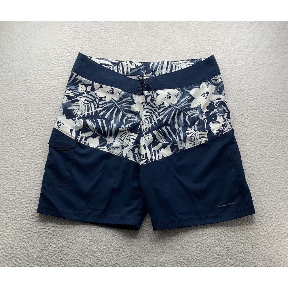 Columbia PFG Low Drag Board Shorts Mens 40 9" Blue White Hawaiian Fishing Summer